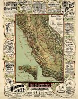 California State Map 1895 Roads for Cyclers 17x21, California State Map 1895 Roads for Cyclers